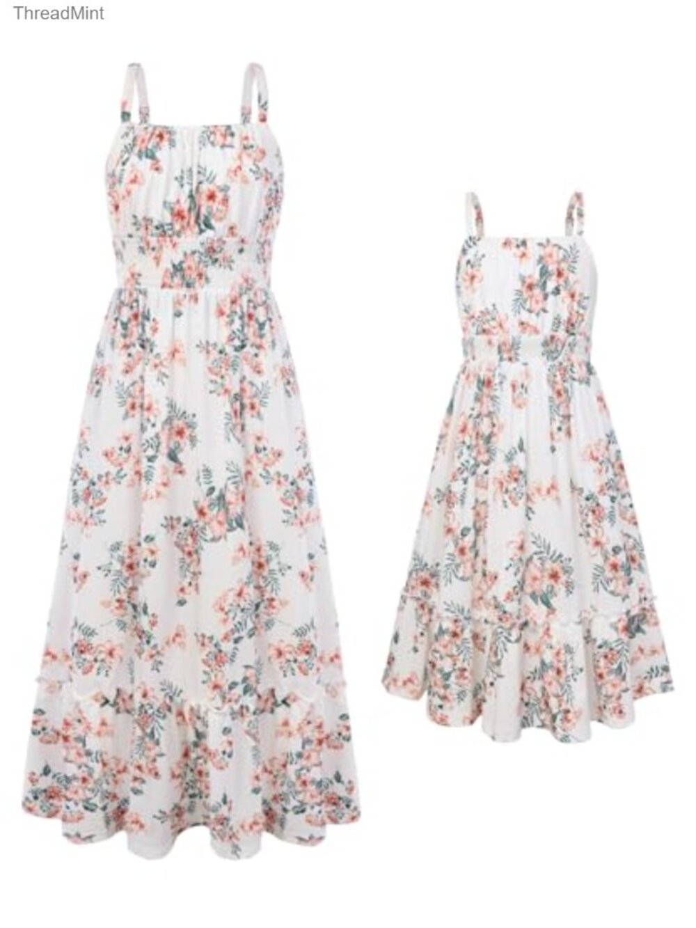 Smocked Floral Maxi Dress with Pockets Spaghetti Strap Boho Summer Dress